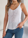 Casual Solid Color V-neck Hollow Top Vacation Knitted Sweater