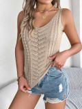 Casual Solid Color V-neck Hollow Top Vacation Knitted Sweater