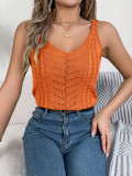 Casual Solid Color V-neck Hollow Top Vacation Knitted Sweater