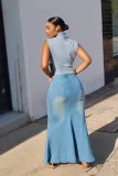 2024 Fashionable Stretch Slit Denim Skirt