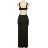 Sexy Hollow Chest-wrapped And Backless Slit Dress