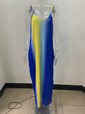 Sexy Large Size Printed Deep V Suspender Dress