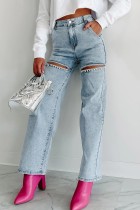 Fashionable Casual Ripped Straight Leg Jeans For Women