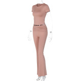 Spring And Summer Fashion Navel Exposed Short-sleeved Top Slim Trousers Set
