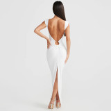 Sexy V-neck Backless Split Slimming Dress