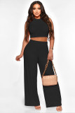 Solid Colour Sexy Sleeveless Top Wide Leg Pants Casual Two Piece Set