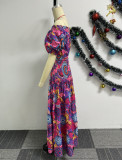 Printed One-shoulder Patchwork Long Skirt Two-piece Set