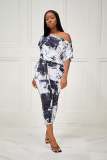 Sexy Printed Short-sleeved One-shoulder Stretch Slim Fit Jumpsuit