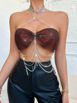 2024 Sexy Fishnet Diamond Halter Vest