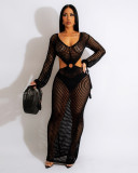 Sexy Deep V Beach Cover Hollow Knitted Dress