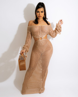 Sexy Deep V Beach Cover Hollow Knitted Dress