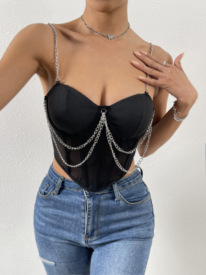 Sexy See-through Steel Ring Fishbone Backless Chain Sling