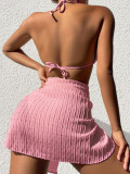 Backless Sexy Solid Color Bikini Mesh Skirt Three-piece Set