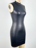 Fashionable Turtleneck Sleeveless Stretch Tight Bag Hip Dress
