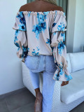 Fashionable Printed Boat Neck Loose T-shirt Top