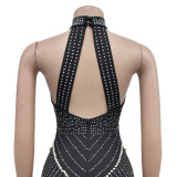 Solid Color Sexy Backless Hot Diamond Dress