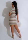 Fashionable Lapel Knitted Slim Fitting Short Sleeved Dress