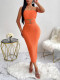 Solid Color Hollow Waist Bandeau Dress