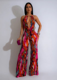 Sexy Halterneck Backless Casual Printed Jumpsuit