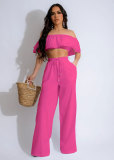 Solid Color Ruffled Tube Top Top And Drawstring Trousers Two Piece Set