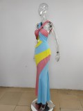 Sexy Printed Sleeveless Bodycon Color Block Dress