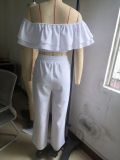 Solid Color Ruffled Tube Top Top And Drawstring Trousers Two Piece Set