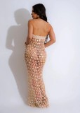 Knitted One Shoulder Sequined Hollow Beach Skirt
