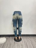 Vintage Low Rise Zippered Multi Pocket Cargo Stretch Jeans