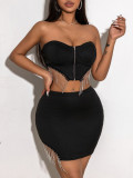 Sexy Tassel Chain Wrapped Chest + Mini Skirt Suit