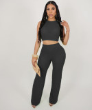 Casual Hollow Knitted Trousers Sleeveless Two Piece