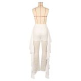Fashionable Lace Ruffle See-through Trousers