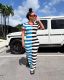 Round Neck Short Sleeve Slit Patchwork Striped Dress