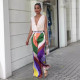 Sexy Low-cut V-neck High-waist Printed Two-piece Set