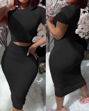 Stylish Short-sleeved Top And Bodycon Midi Skirt Suit