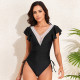 Sexy Flying Sleeve Drawstring One-piece Swimsuit