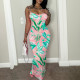 Casual Beach Style Palm Leaf Print Slip Dress