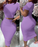 Stylish Short-sleeved Top And Bodycon Midi Skirt Suit