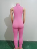 Sexy Zip Neck Bodycon Pleated Jumpsuit