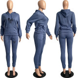 Plus Fleece Thickened Hooded Sweatshirt And Trousers Casual Two Pieces