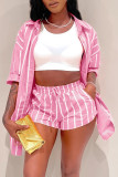 New Summer Printed Striped Shirt Loose Two-Piece Set