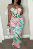 Casual Beach Style Palm Leaf Print Slip Dress