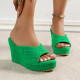 Fashionable Terry Velvet High-heeled Platform Slippers