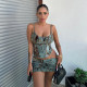 Ink Printed Irregular Camisole + Skirt Suit