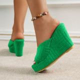 Fashionable Terry Velvet High-heeled Platform Slippers