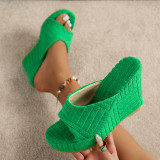 Fashionable Terry Velvet High-heeled Platform Slippers