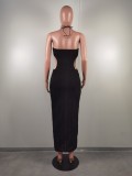 Sexy Three-dimensional Jacquard Halter Neck Hollow Dress