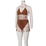 Sexy Handhook Seaside Cover-up Knitted Swimsuit Set