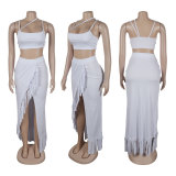 Sexy Suspender Half-length Fringed Skirt Two-piece Set