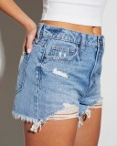 Summer New Style Washed Ripped And Raw Edge Women's Denim Shorts