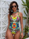 Sexy Halter Neck Printed Backless Swimsuit